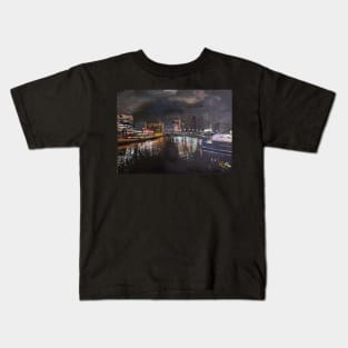 Melbourne night scene in oil Kids T-Shirt